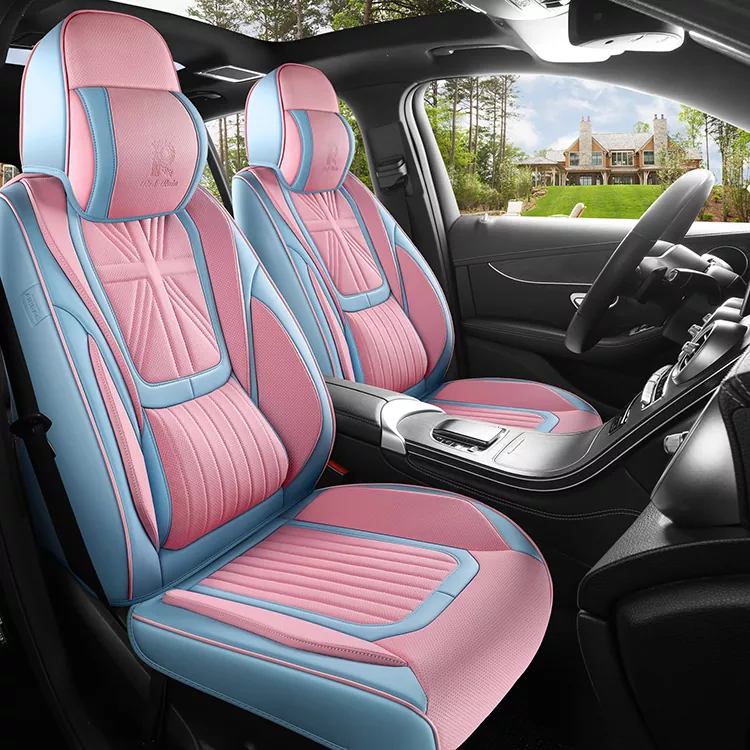 Fundas de asiento de cuero universales de lujo con almohada para la cabeza y soporte lumbar